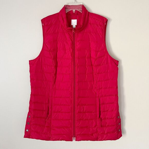J. Jill Size L Red Down Filled Full Zip Quilted Vest Side Buttons - Picture 1 of 6
